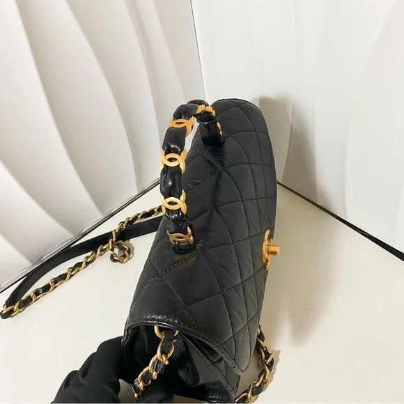 CHANEL Handle Flap Bag Black Aged Calfskin with Gold Hardware - Picture 5 of 12
